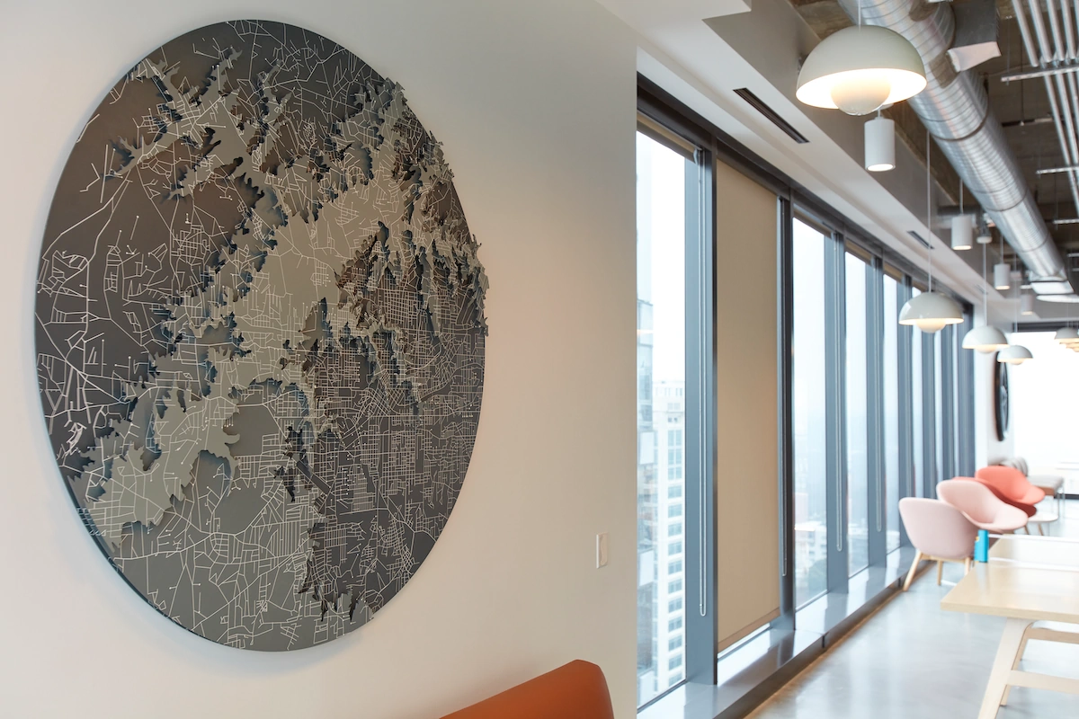 Dimensional map installation in a modern corporate interior by Image Options
